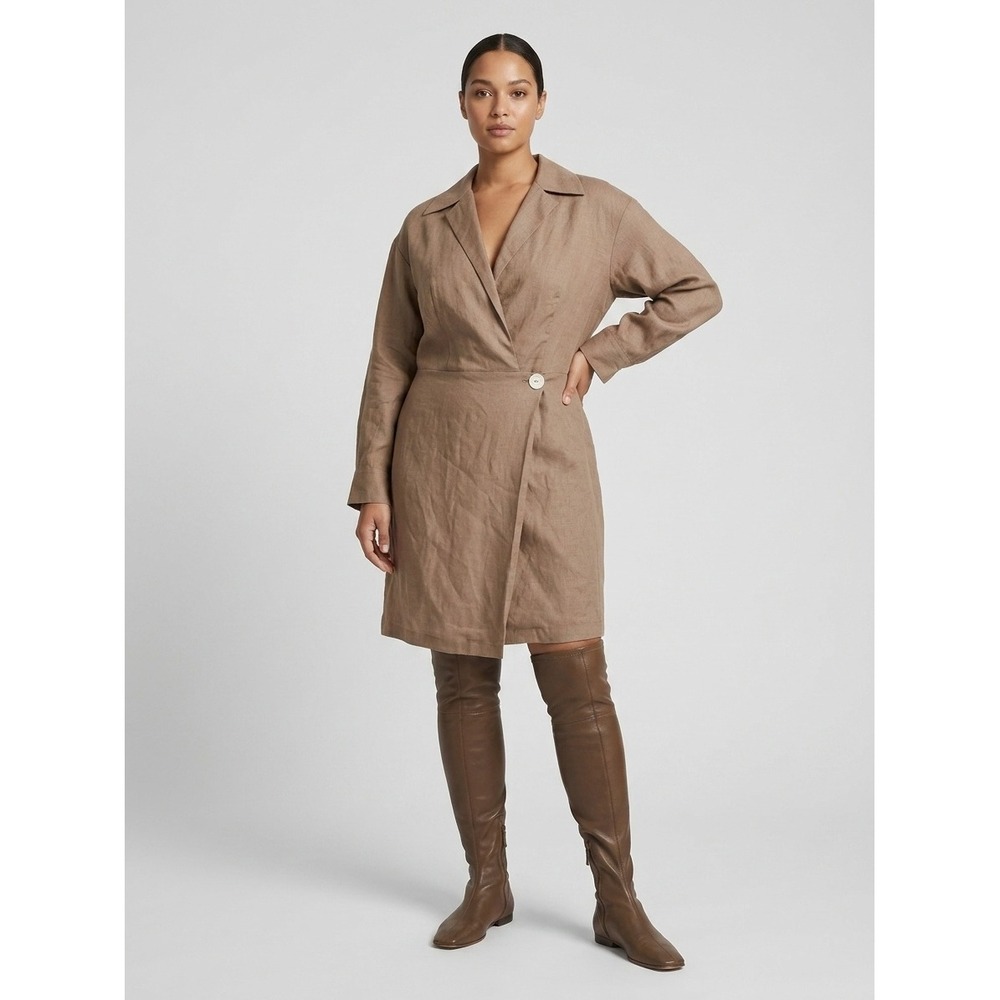 VINCE Taupe Linen Blend Shaped Collar Wrap Blazer Dress Old Money Womens Size 2